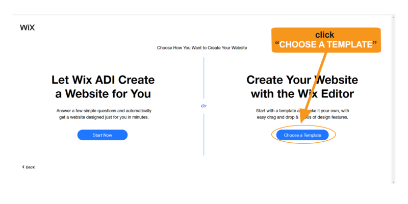 Choose how you want to create your Wix website. 