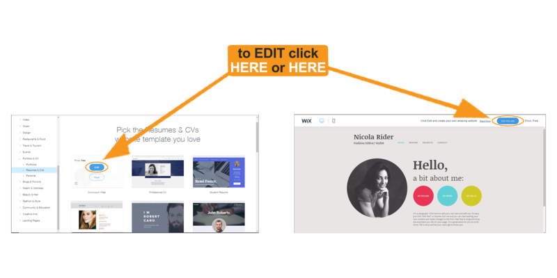 Clicking"edit" will allow you to personalize your Wix website. 